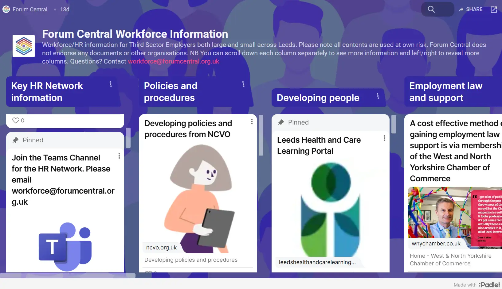 Health and Care Central dashboard shares HR info, guidance, and support for volunteering in Leeds by Doing Good Leeds.