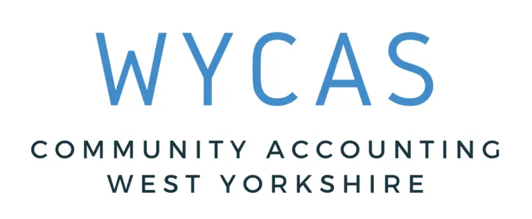 WYCAS logo with blue lettering, supporting community accounting in Leeds, featured on Doing Good Leeds charity section.