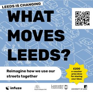 What Moves Leeds? Invitation to rethink city streets, prize draw promotion. Doing Good Leeds research project.