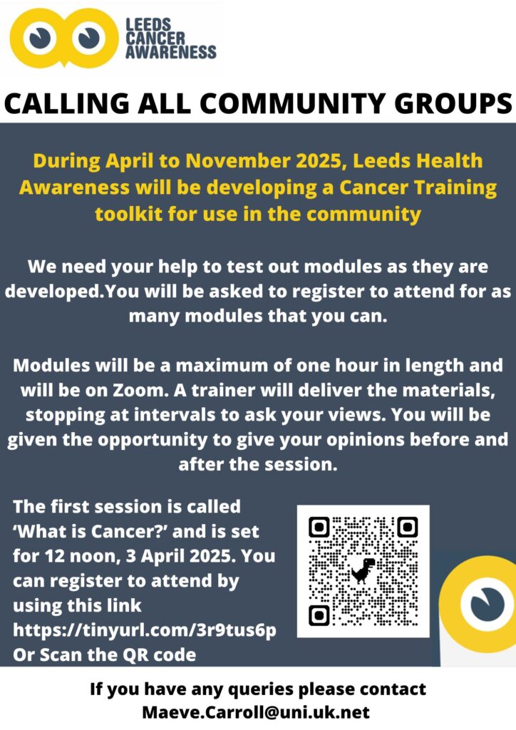 Join sessions to shape Leeds Health Awareness Cancer Toolkit
