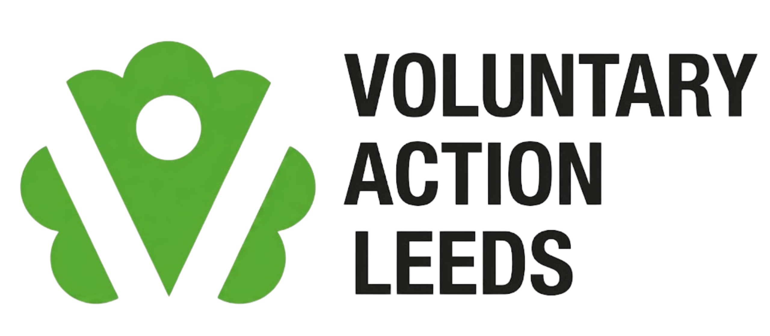Voluntary Action Leeds logo: green stylised V with dot, bold text. Supporting volunteering and charity in Leeds.